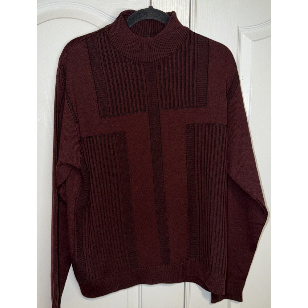 Riscatto Portofino Mens Sweater Wool Blend M Textured Stripes Abstract Maroon